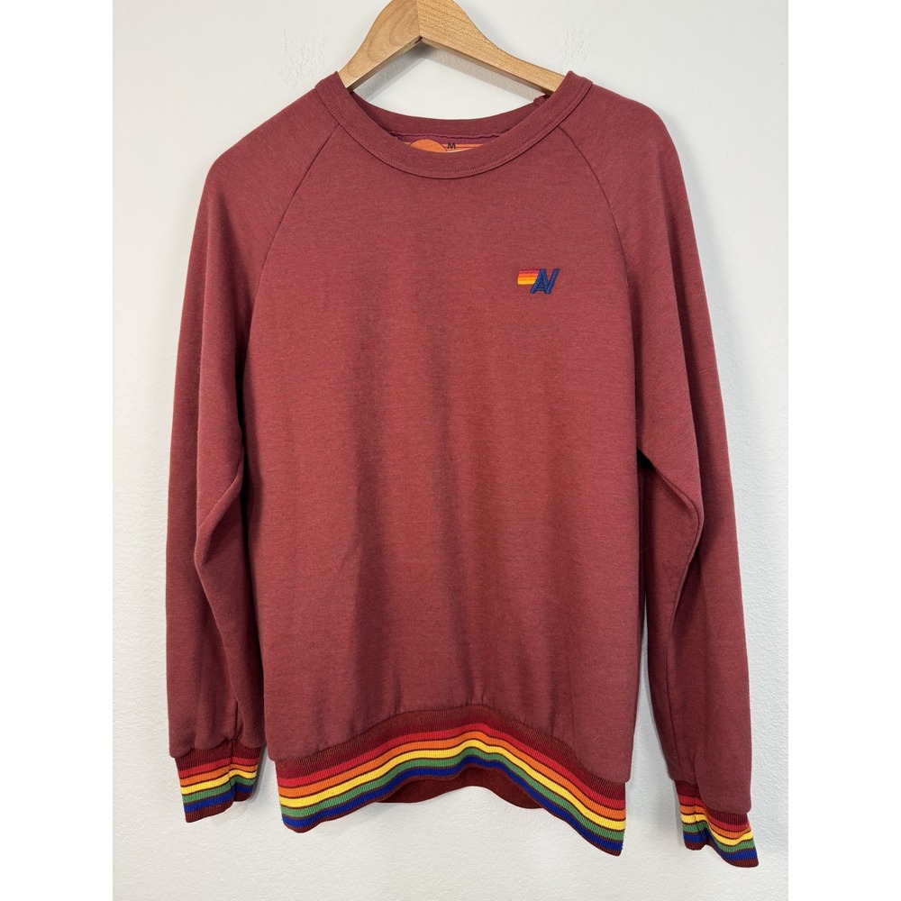 Aviator Nation Sweatshirt Women's M Red Rainbow Stripe Trim Crewneck Relaxed Fit